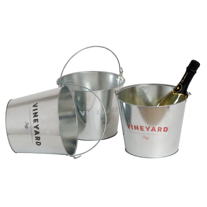 Image of Silver farvet isspand med hvid Vineyard logo